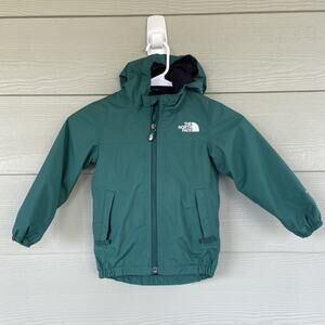 The North Face Green Fleece Lined Hooded Raincoat Jacket Unisex Toddler 3T Flaw